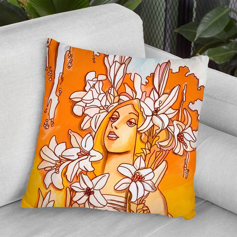 Mucha-Lady-116-3 Throw Pillow By Howie Green - All About Vibe