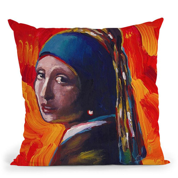 Pop-Art-Girl-Pearl-Necklace Throw Pillow By Howie Green - All About Vibe