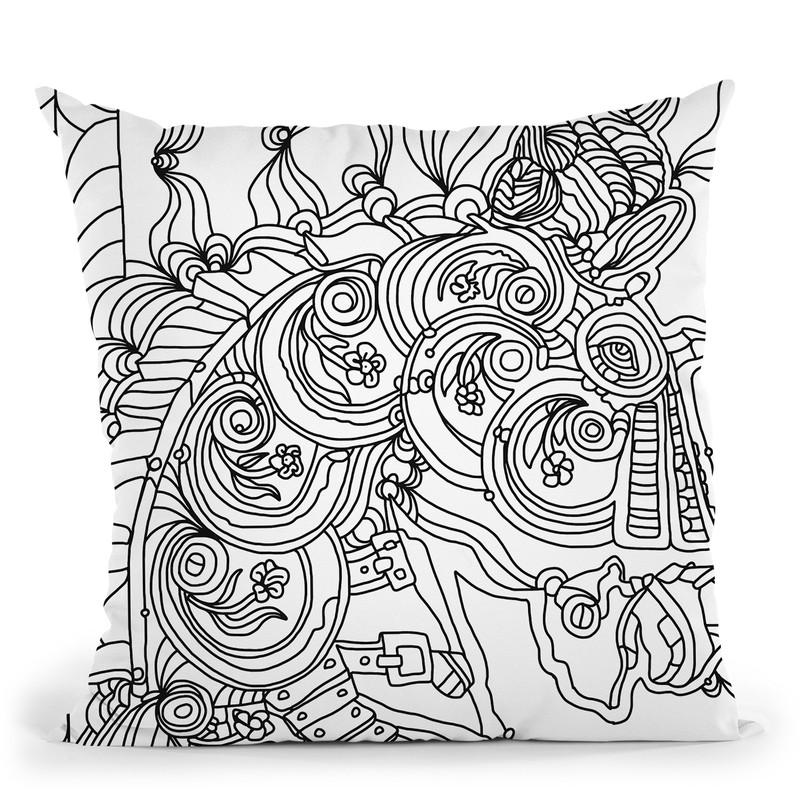 Carousel Pony 1 Lineart Throw Pillow By Howie Green - All About Vibe