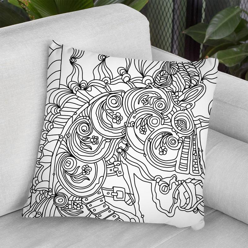 Carousel Pony 1 Lineart Throw Pillow By Howie Green - All About Vibe