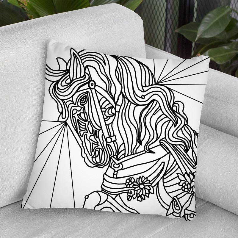 Carousel Pony 2 Lineart Throw Pillow By Howie Green - All About Vibe