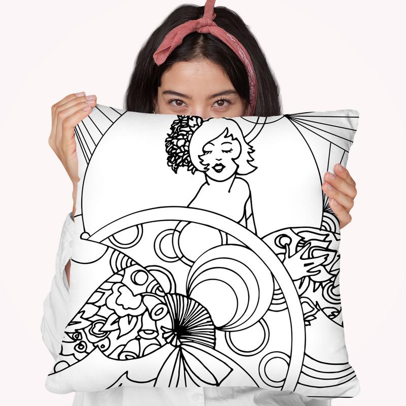 Circle Lady Lineart Throw Pillow By Howie Green - All About Vibe