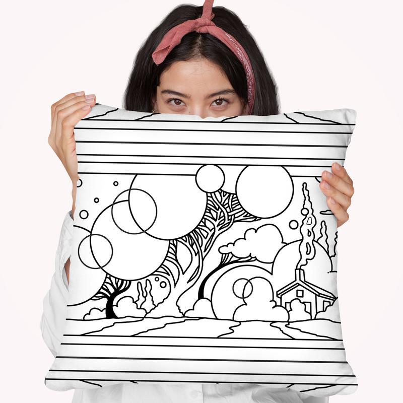 Circle Tree Landscape Lineart Throw Pillow By Howie Green - All About Vibe