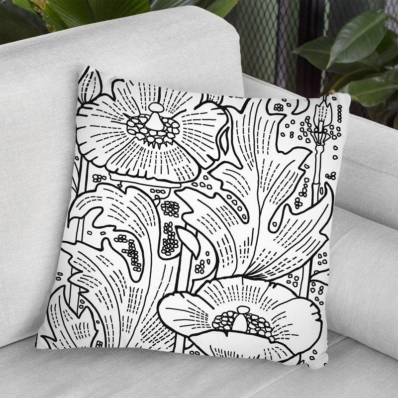Hollyhocks Lineart Throw Pillow By Howie Green - All About Vibe