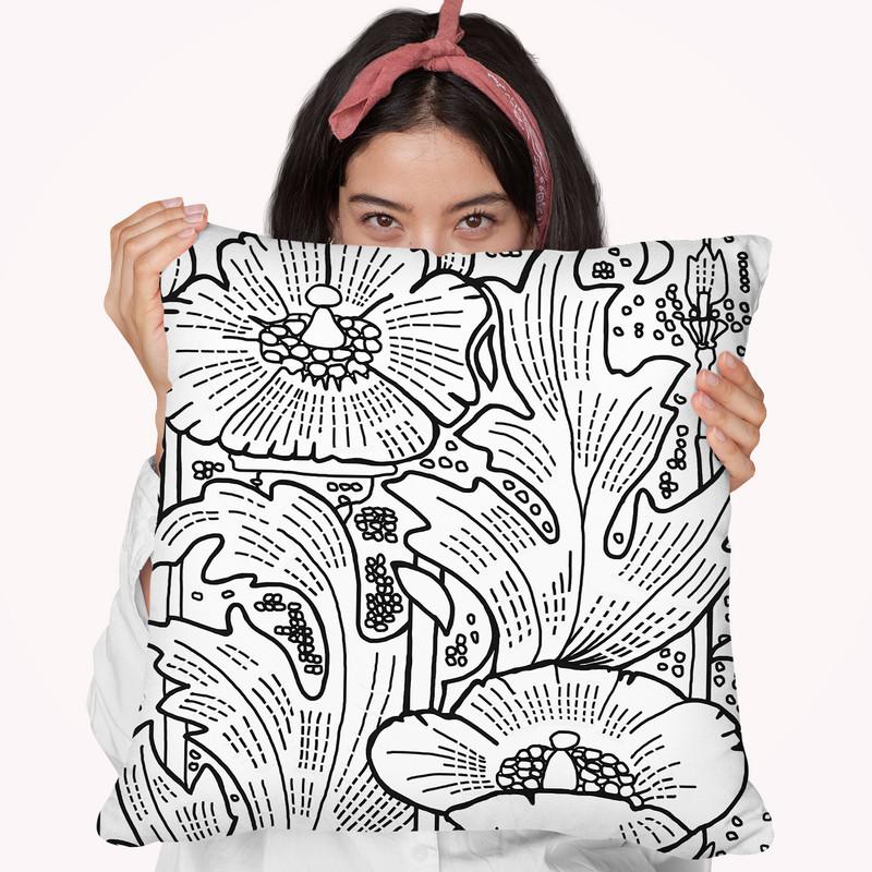 Hollyhocks Lineart Throw Pillow By Howie Green - All About Vibe