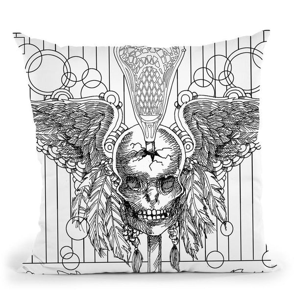 Lacrosse Skull Line Art Throw Pillow By Howie Green - All About Vibe