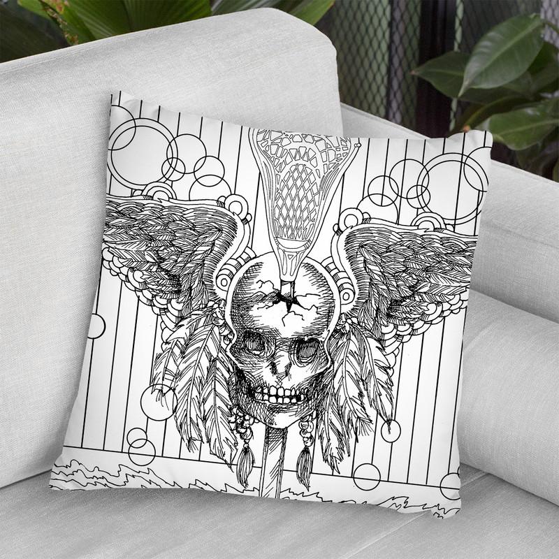 Lacrosse Skull Line Art Throw Pillow By Howie Green - All About Vibe