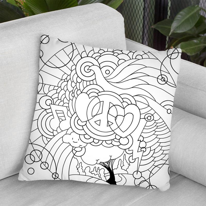 Peace Love Music Circle Throw Pillow By Howie Green - All About Vibe