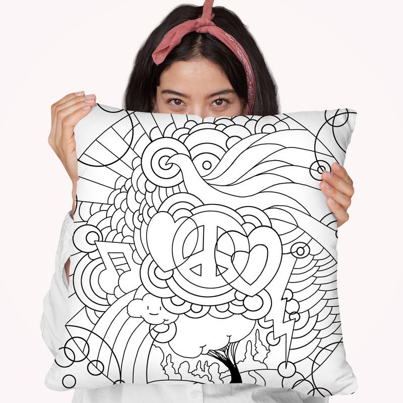 Peace Love Music Circle Throw Pillow By Howie Green - All About Vibe