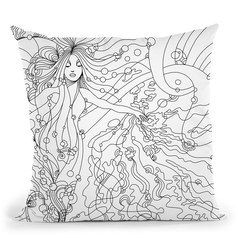 Siren Lineart Throw Pillow By Howie Green - All About Vibe