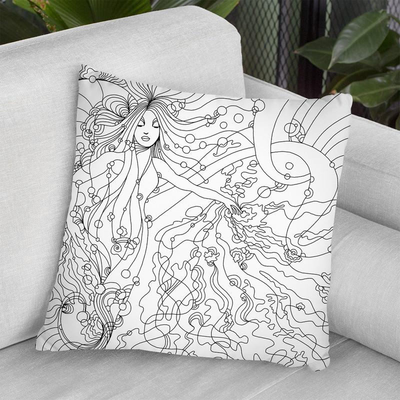 Siren Lineart Throw Pillow By Howie Green - All About Vibe
