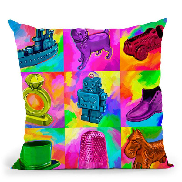 Pop Art Monopoly Pieces Throw Pillow By Howie Green - All About Vibe