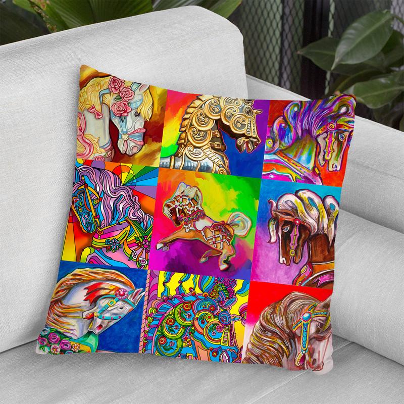 Carousel Ponies Throw Pillow By Howie Green - All About Vibe
