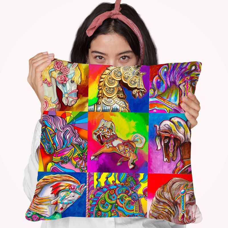 Carousel Ponies Throw Pillow By Howie Green - All About Vibe