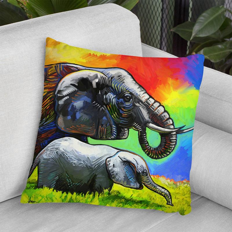 Elephant Pop Mom Cub Throw Pillow By Howie Green - All About Vibe
