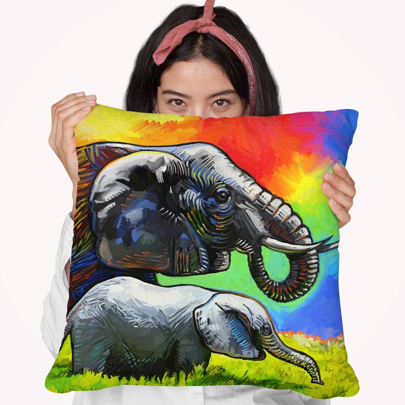 Elephant Pop Mom Cub Throw Pillow By Howie Green - All About Vibe