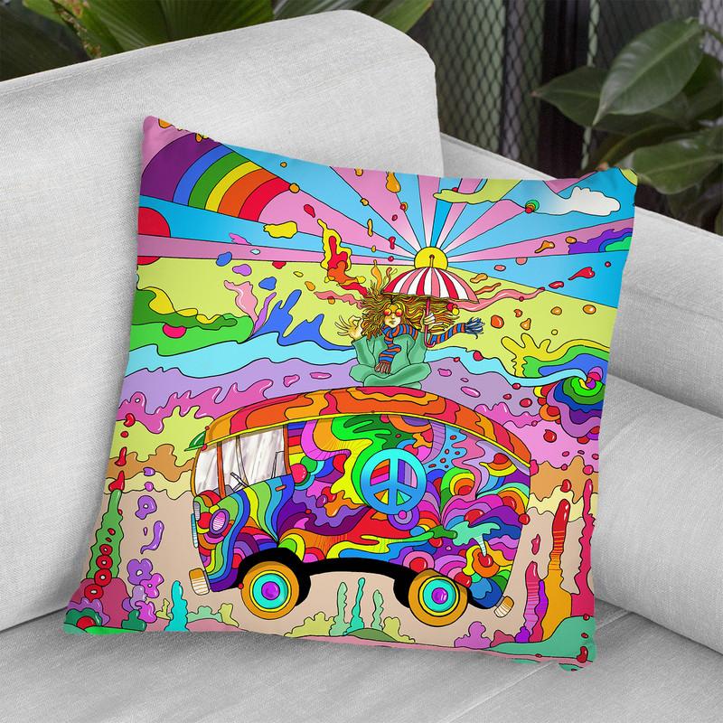 Magic Bus Throw Pillow By Howie Green - All About Vibe