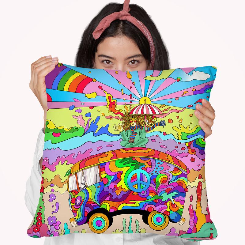 Magic Bus Throw Pillow By Howie Green - All About Vibe