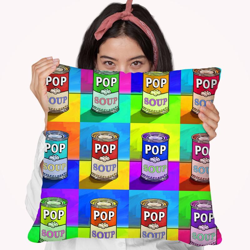 Pop-Art-Soup Throw Pillow By Howie Green - All About Vibe