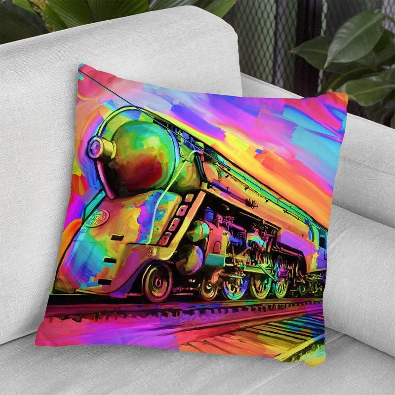 Pop-Art-Train Throw Pillow By Howie Green - All About Vibe