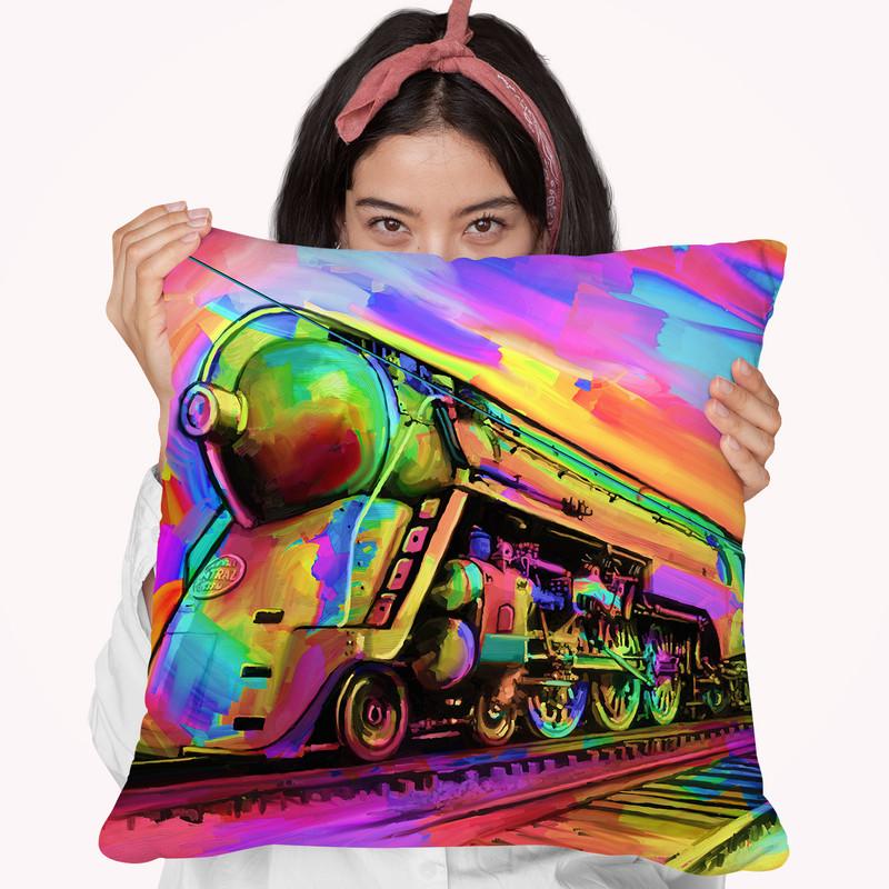 Pop-Art-Train Throw Pillow By Howie Green - All About Vibe