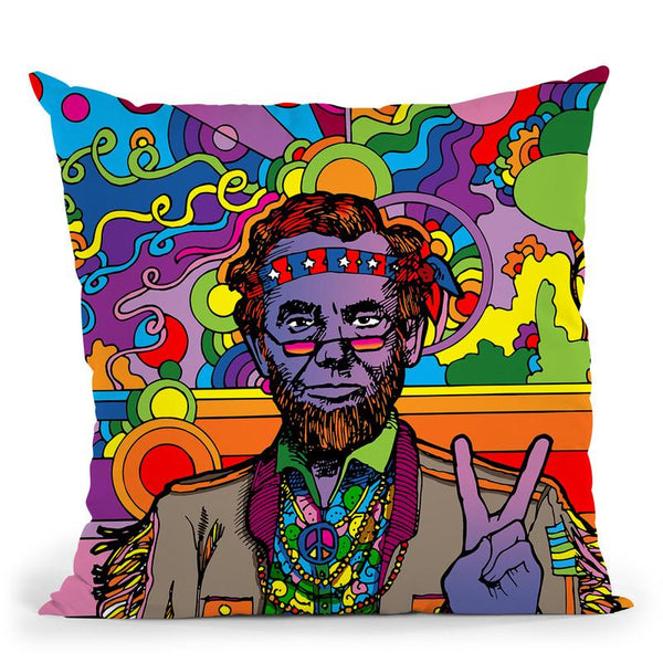 Psychedelic-Abe Throw Pillow By Howie Green - All About Vibe