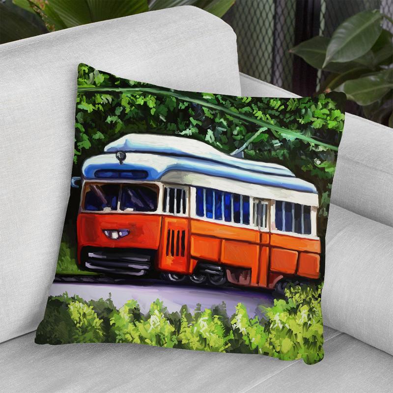 Orange Trolley Throw Pillow By Howie Green - All About Vibe