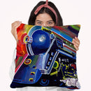 Pop Art Blue Train Throw Pillow By Howie Green - All About Vibe