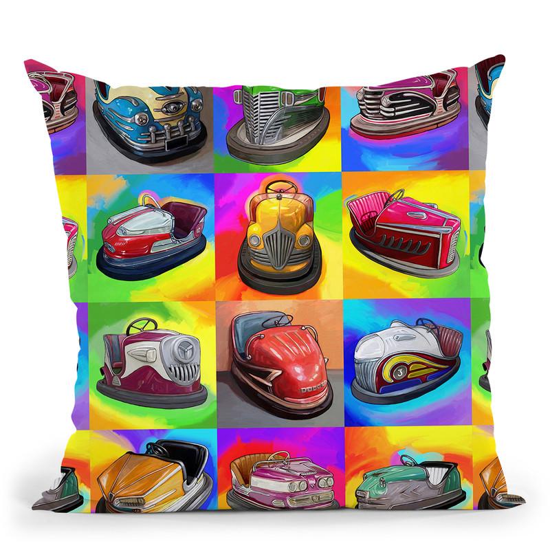 Pop-Art-Bumper-Cars Throw Pillow By Howie Green - All About Vibe