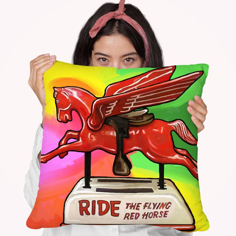 Pop-Art-Flying-Horse-Ride Throw Pillow By Howie Green - All About Vibe
