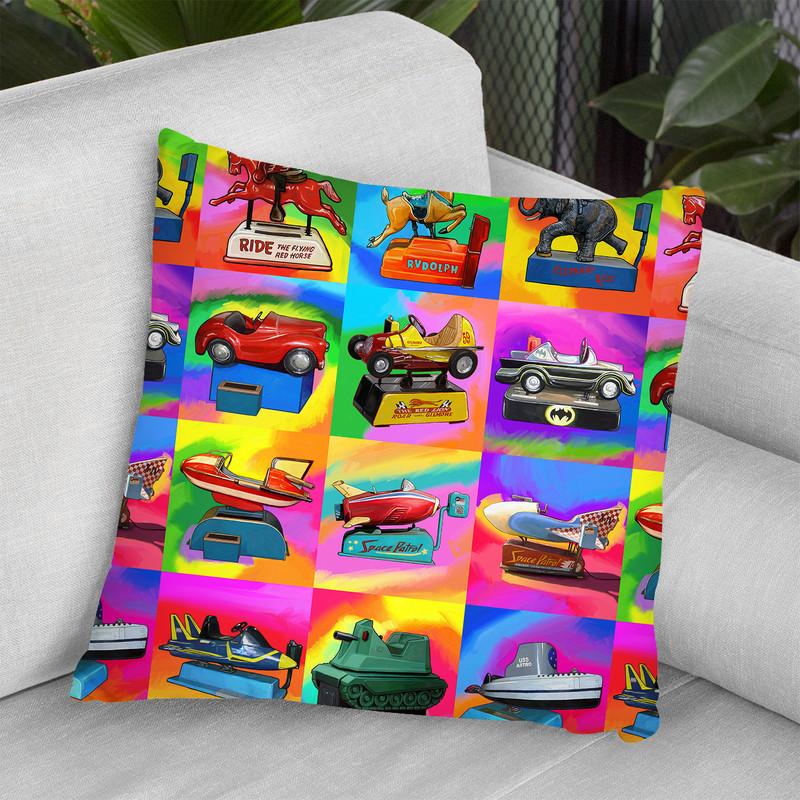 Pop-Art-Kiddie-Rides Throw Pillow By Howie Green - All About Vibe