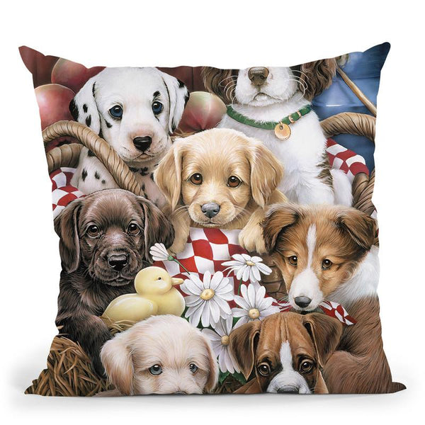 Puppy Pals Throw Pillow By Jenny Newland - All About Vibe