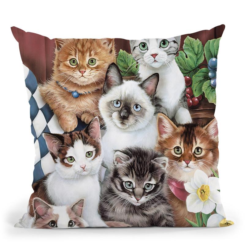 Cuddly Kittens Throw Pillow By Jenny Newland - All About Vibe