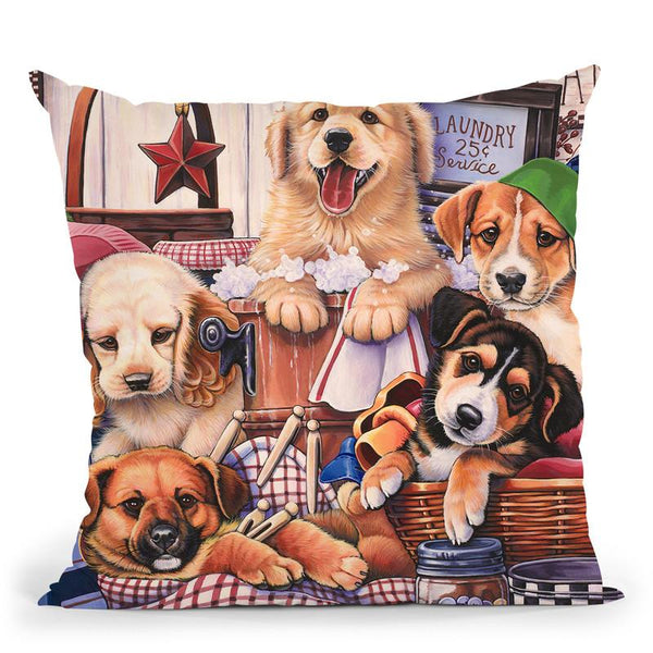 Suds And Pups Throw Pillow By Jenny Newland - All About Vibe