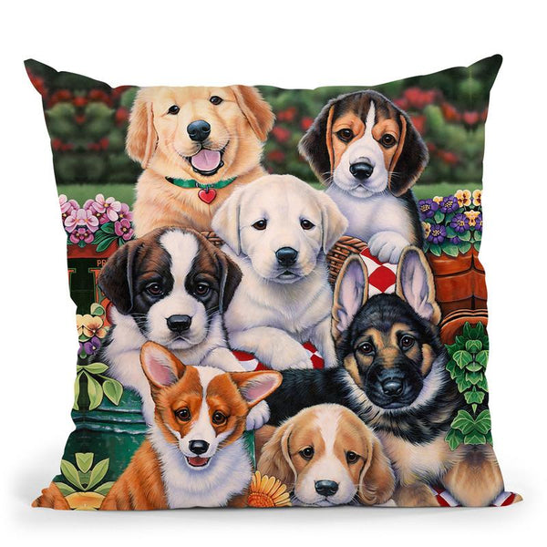Garden Puppies Throw Pillow By Jenny Newland - All About Vibe