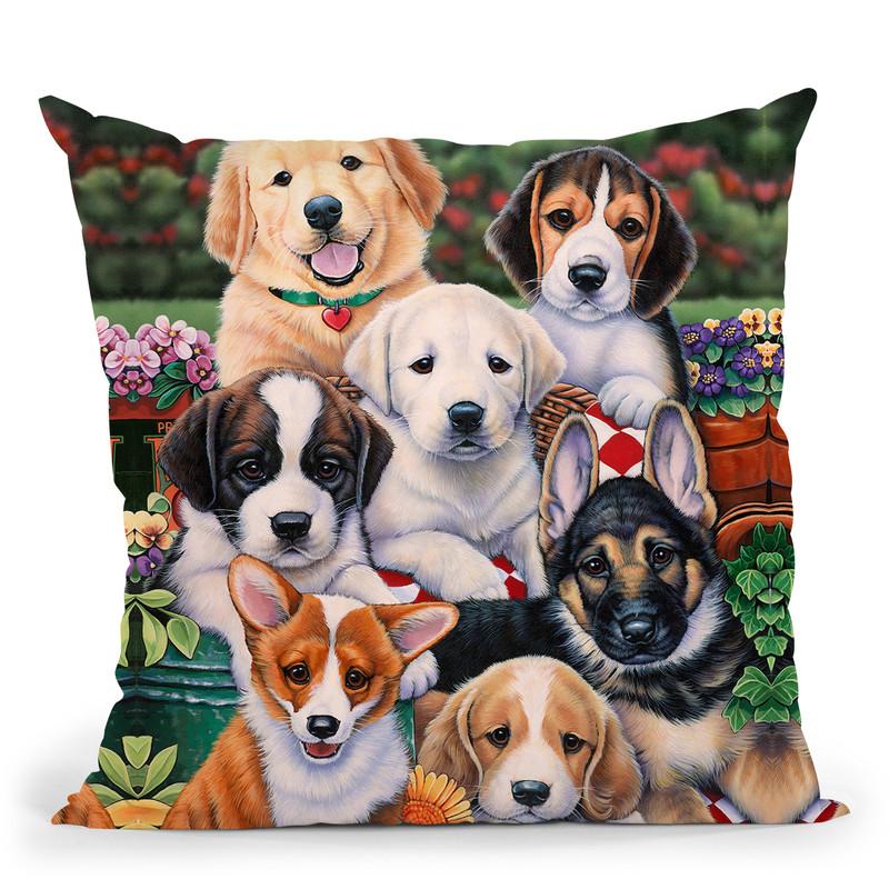 Garden Puppies Throw Pillow By Jenny Newland - All About Vibe