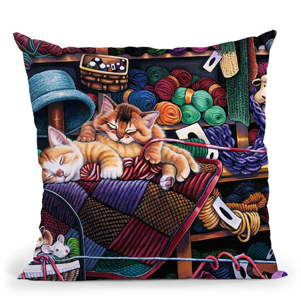 While Kittens Are Away Mice Will Play Throw Pillow By Jenny Newland - All About Vibe