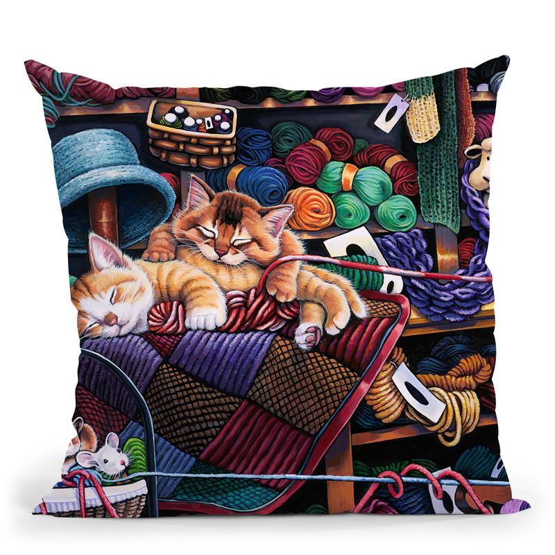 While Kittens Are Away Mice Will Play Throw Pillow By Jenny Newland - All About Vibe