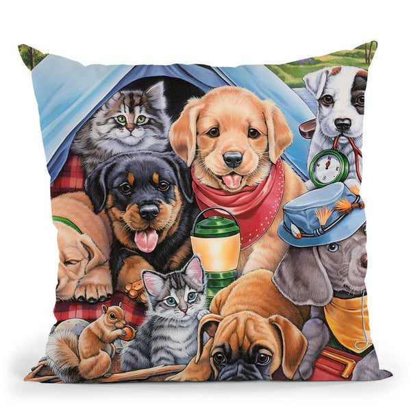 Camping Buddies Throw Pillow By Jenny Newland - All About Vibe