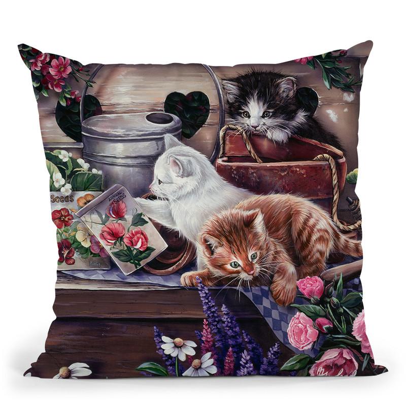 Playful Kittens Throw Pillow By Jenny Newland - All About Vibe