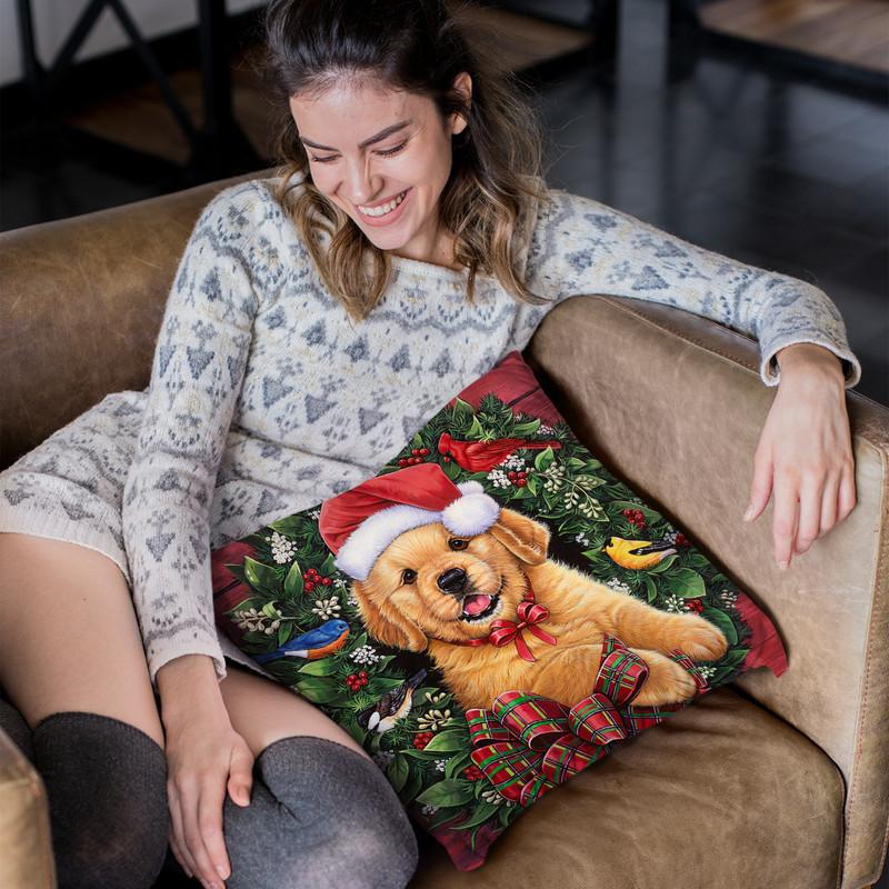 Christmas Puppy Throw Pillow By Jenny Newland - All About Vibe
