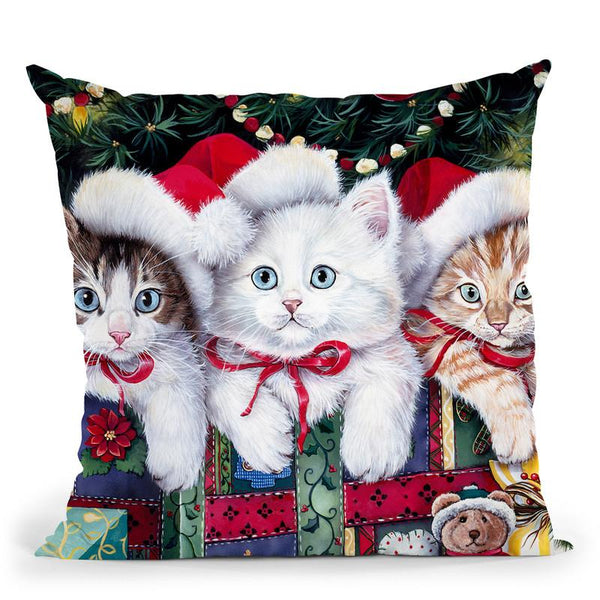 Meowy Christmas Throw Pillow By Jenny Newland - All About Vibe