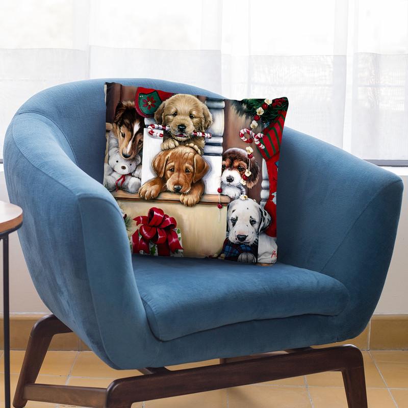 Christmas Puppies On The Loose Throw Pillow By Jenny Newland - All About Vibe