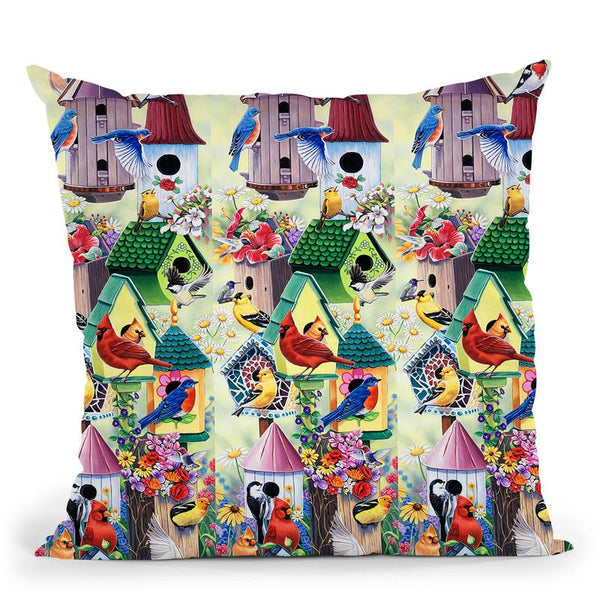 Birdhouses And Birds Tower Throw Pillow By Jenny Newland - All About Vibe