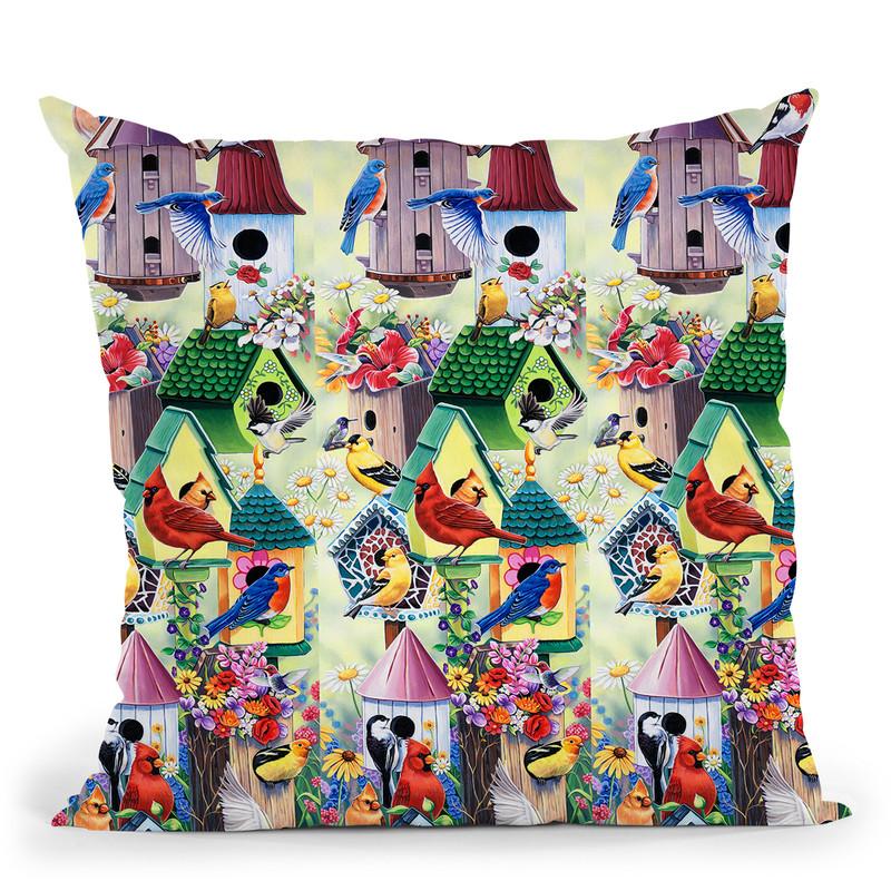 Birdhouses And Birds Tower Throw Pillow By Jenny Newland - All About Vibe
