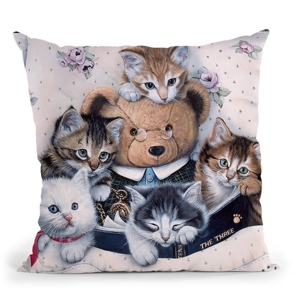 Kittens And Teddy Bear Throw Pillow By Jenny Newland - All About Vibe