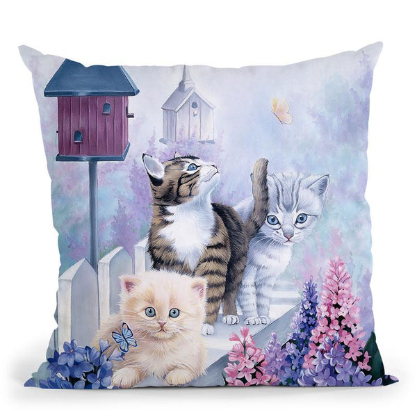 Cats In Front Of The Birdfeeder Throw Pillow By Jenny Newland - All About Vibe