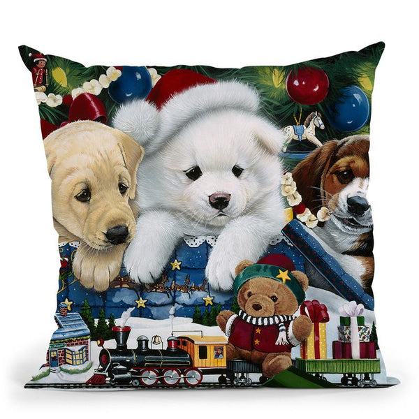 Curious Christmas Pups Throw Pillow By Jenny Newland - All About Vibe