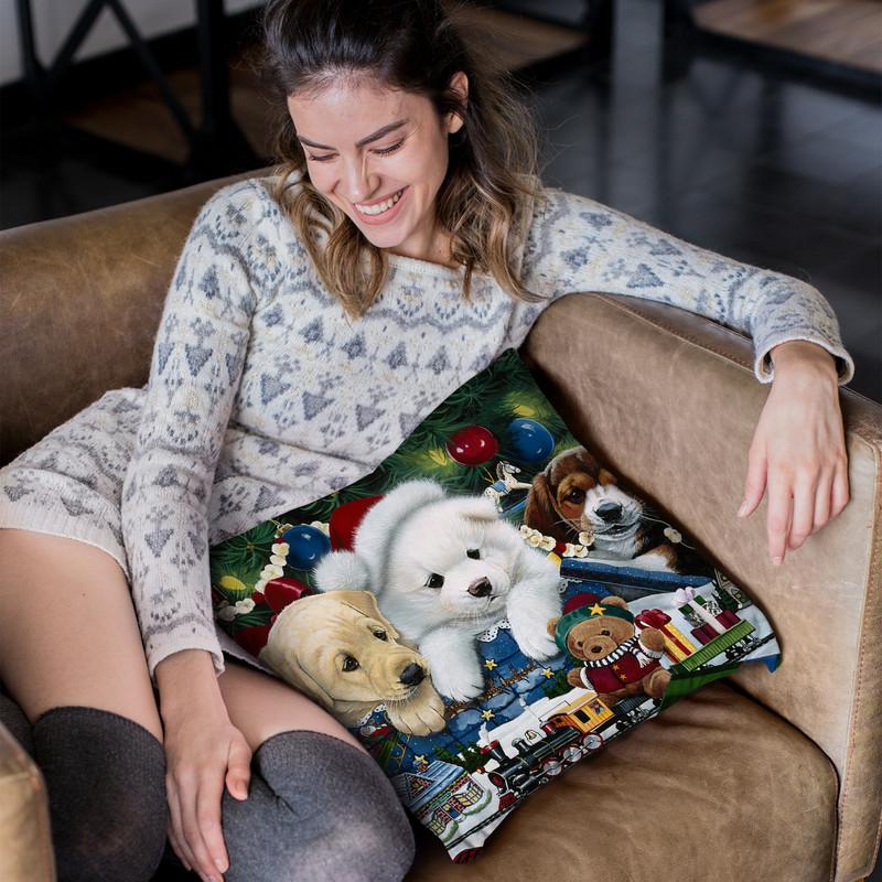 Curious Christmas Pups Throw Pillow By Jenny Newland - All About Vibe