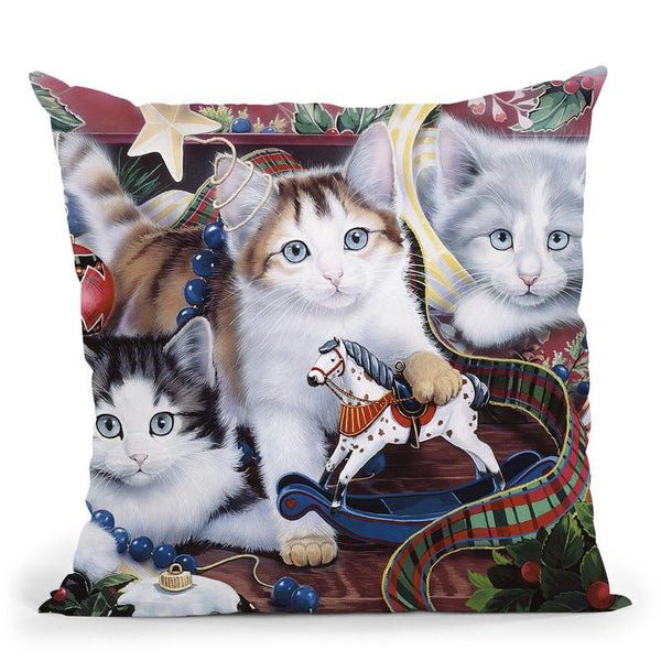 Christmas Kittens And All The Trim'Ns Throw Pillow By Jenny Newland - All About Vibe